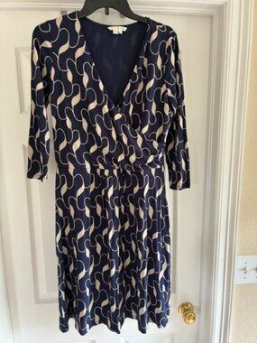 Boden Navy blue v neck drop waist dress, size 12 US
